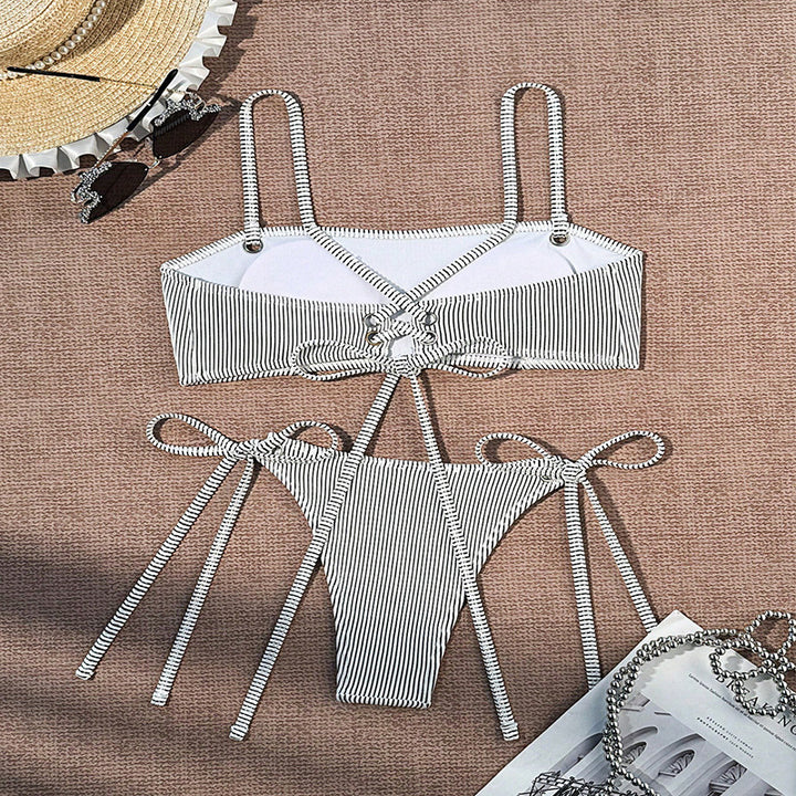 Damen Bikini-Set mit schmalen, verstellbaren Trägern und elegantem gestreiften Design Drune