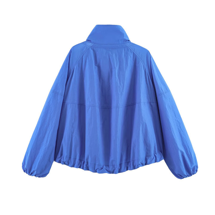 Damen Leichte Windbreakerjacke mit hohem Stehkragen, Tunnelzugsaum und Raglanärmeln Drune