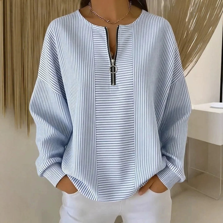 Damen Oversize Pullover mit feiner Rippstruktur und kurzem Zipper Drune