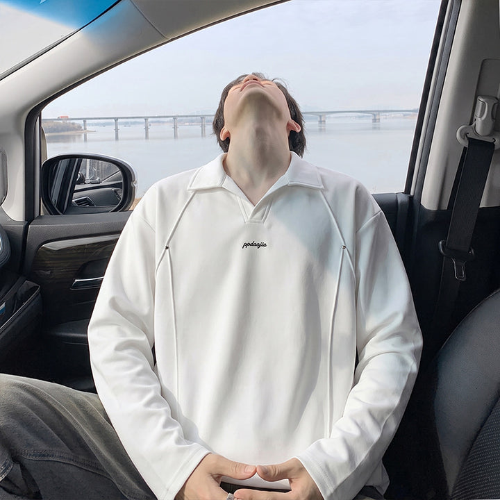 Herren Langärmeliges Polo-Sweatshirt mit Raglannähten und offenem Reverskragen Drune
