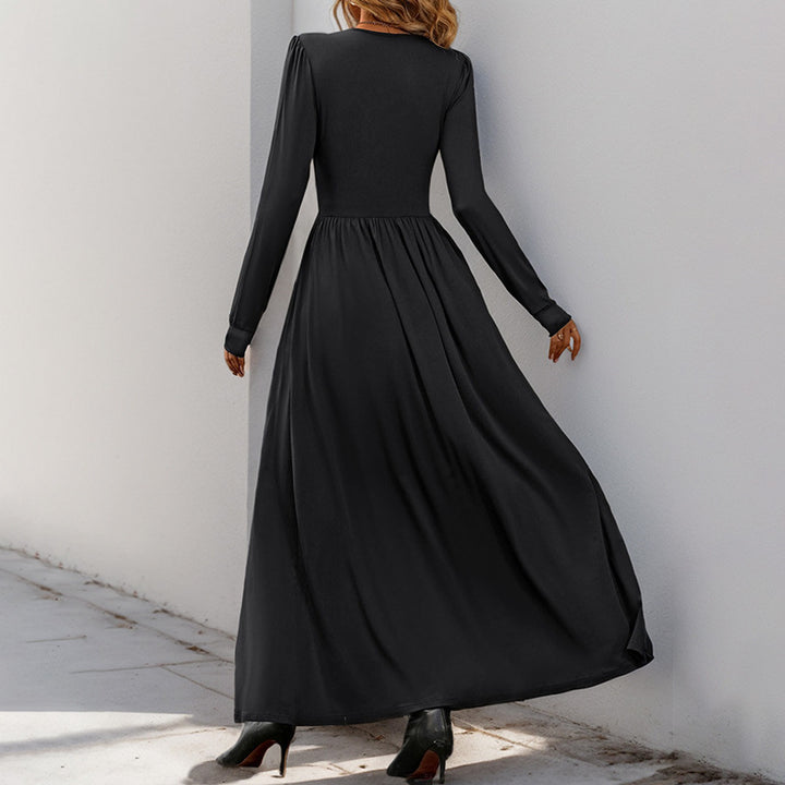 Damen Elegantes Maxikleid mit tiefem V-Ausschnitt und Rüschendetails Drune
