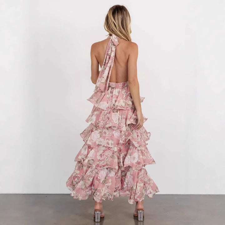 Damen Maxikleid mit romantischen Volants und floralem Druck Drune