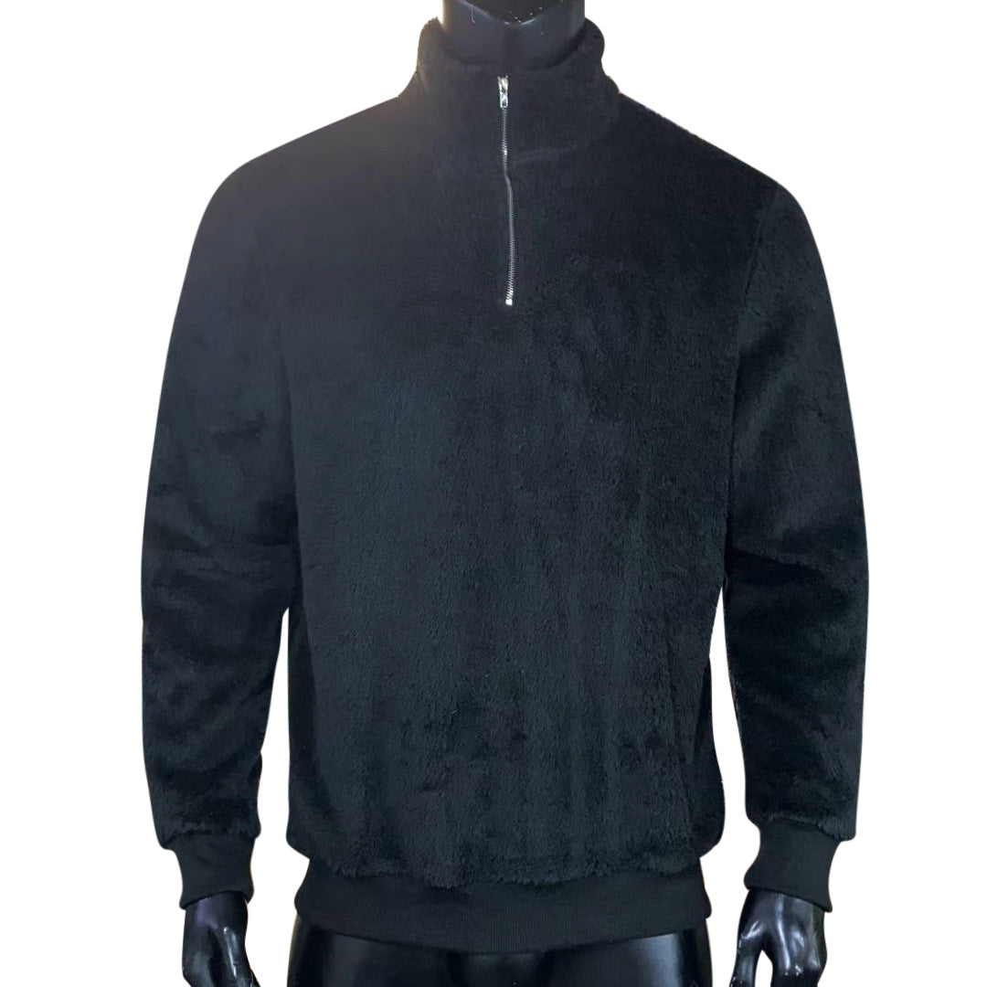 Herren Sherpa-Fleece-Pullover mit Stehkragen und kurzem Reißverschluss Drune