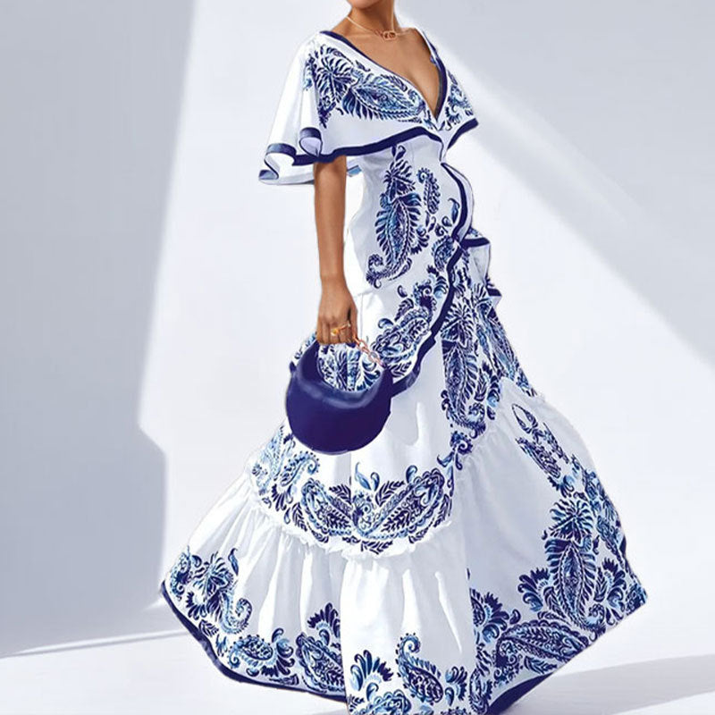 Damen Maxikleid mit voluminösen Ärmeln und kunstvollem Paisleymuster Drune