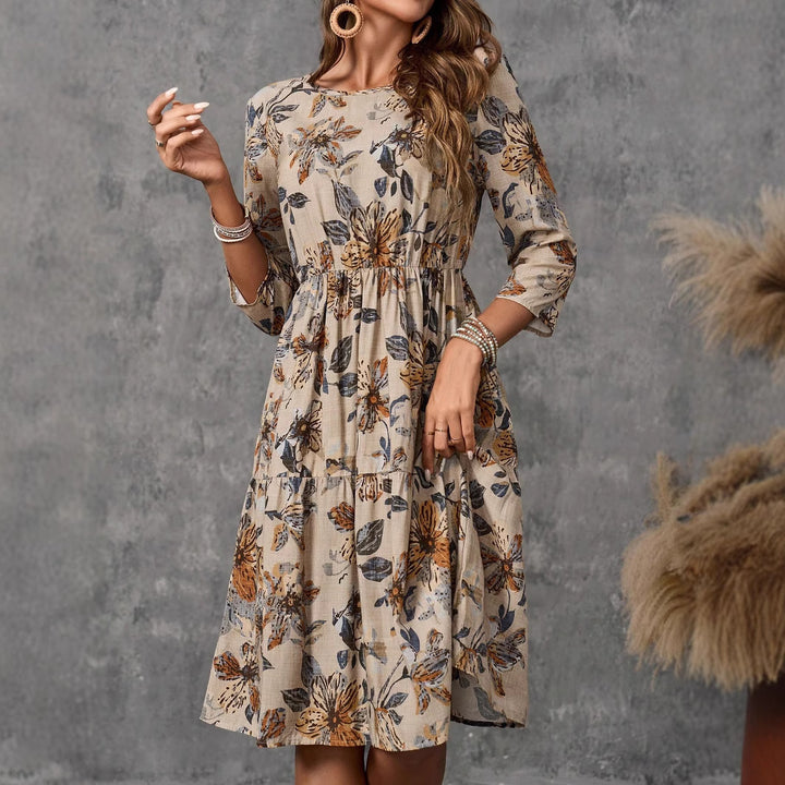Damen Midikleid mit lockerem Schnitt und floralen Mustern Drune