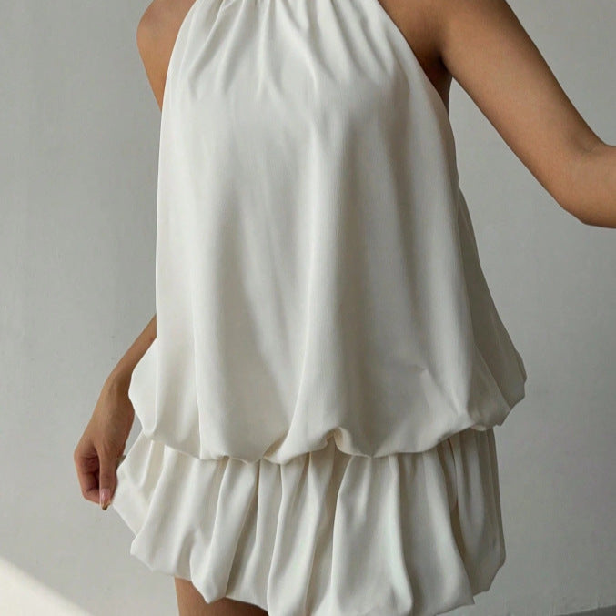 Damen sommerliches Minikleid mit haltem Kragen und asymmetrischem Design Drune