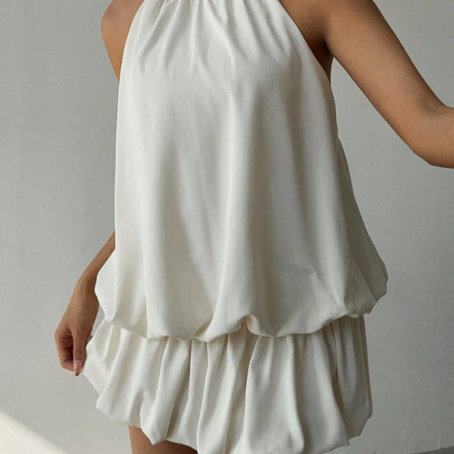 Damen sommerliches Minikleid mit haltem Kragen und asymmetrischem Design Drune