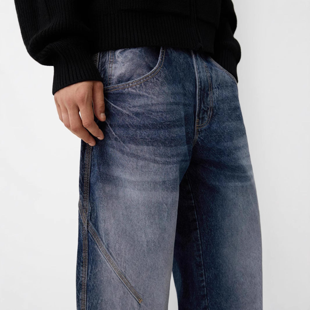Herren nan lockere Carpenter-Jeans mit weitem Bein, tiefem Schritt und stonewashed Used-Optik Drune