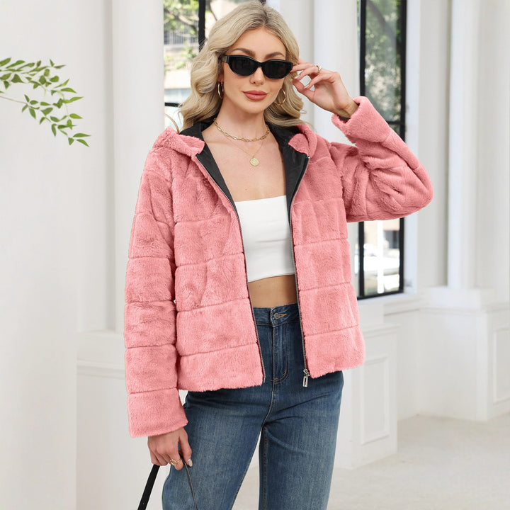 Damen Kuschelige Oversized-Fleecejacke mit Reißverschluss und Kapuze Drune