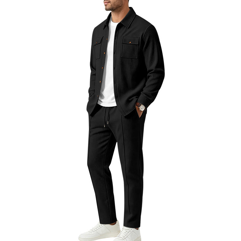 Herren Strukturiertes Strick-Set Overshirt mit Brusttaschen & Slim Jogginghose Drune