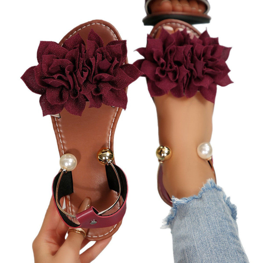 Damen komfortable Sandalen mit dekorativen Blumen-Applikationen Drune