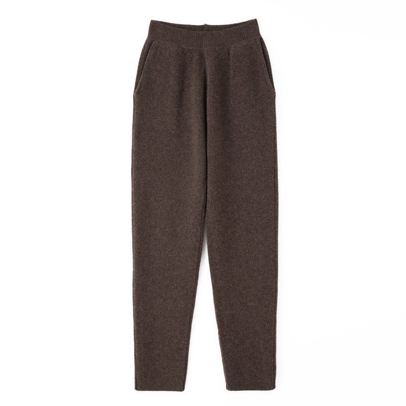 Damen Kaschmir‑Optik Strickhose mit elastischem Bund, konischer Silhouette und Eingrifftaschen Drune