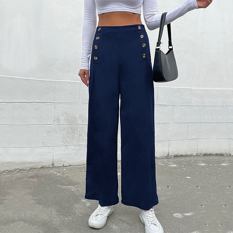 Damen Weite Palazzo-Hose mit Knopfdetails Drune