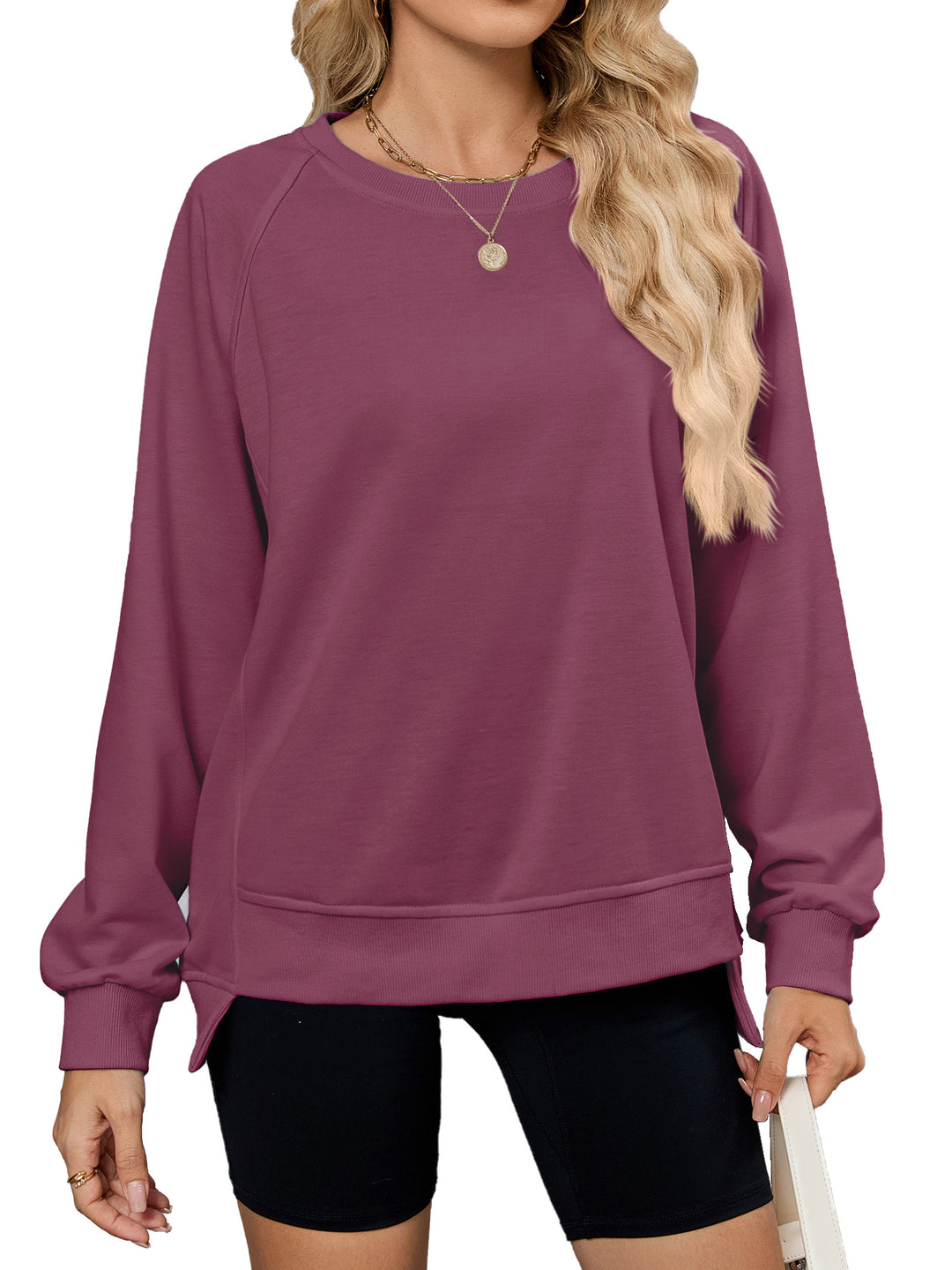 Damen lässiges Sweatshirt mit seitlichen Schlitzen und lässiger Passform Drune