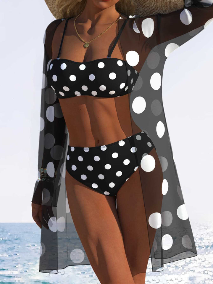 Damen Bikini-Set mit floralem Design und transparenter Strandjacke Drune