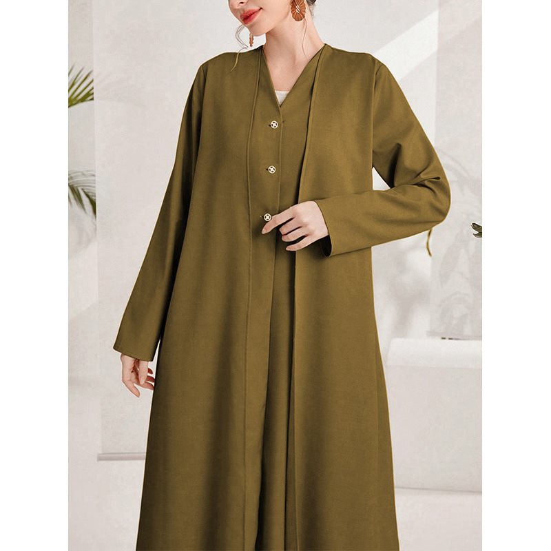 Damen eleganter Kaftan mit durchgehender Knopfleiste Drune