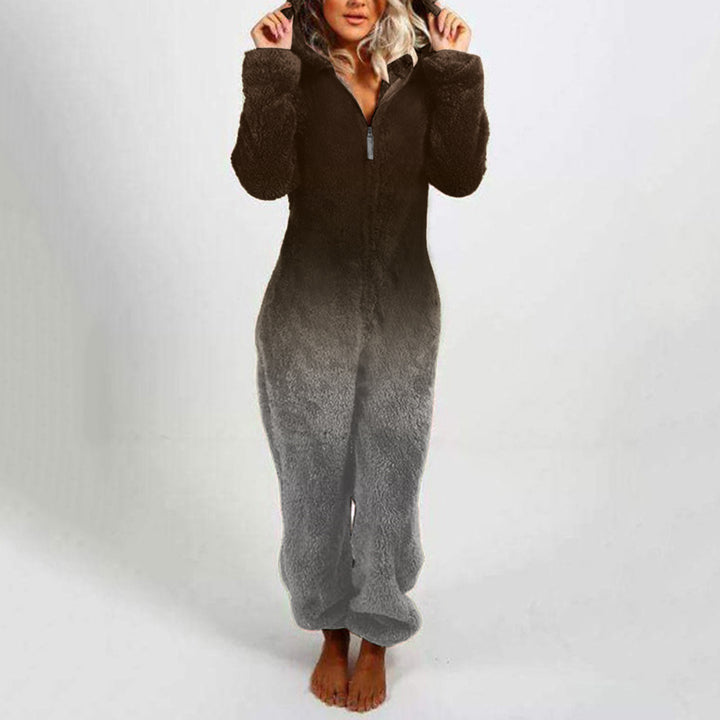 Damen Fleece-Einteiler mit Kapuze und Farbverlaufsdesign Drune
