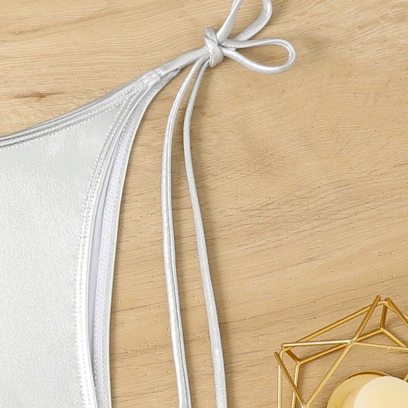 Damen Triangel-Bikini mit funkelndem Metallic-Finish und verstellbaren Bändern Drune