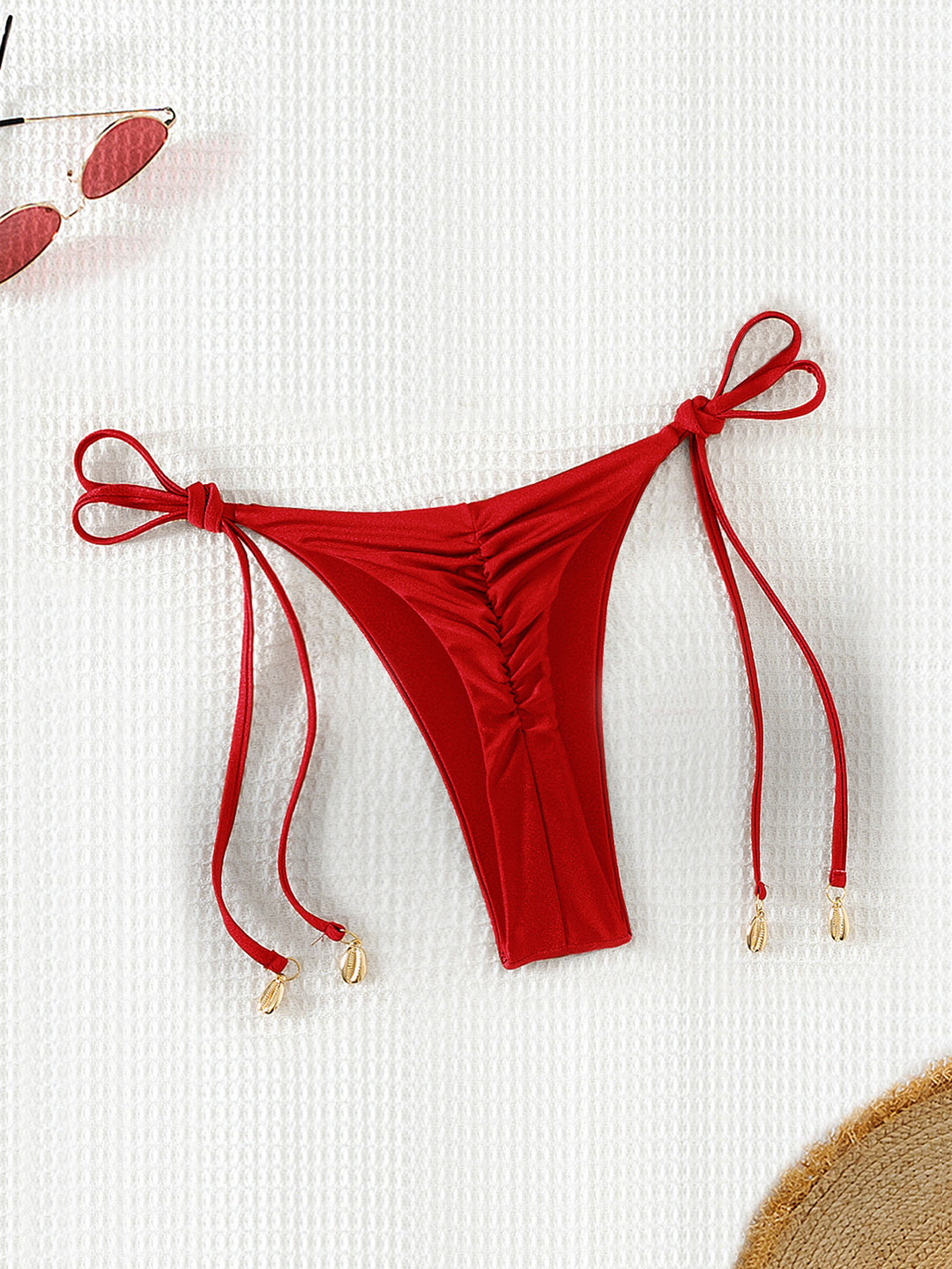 Damen High-Waist Bikinihose mit verstellbaren Bindebändern Drune