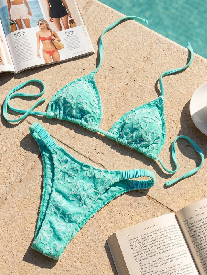 Damen Triangel-Bikini mit blumenförmigen Stickereien Drune