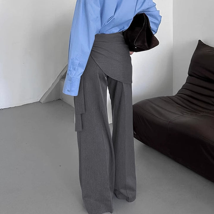 Damen Elegante Wickelhose mit weitem Bein und tailliertem Bund Drune