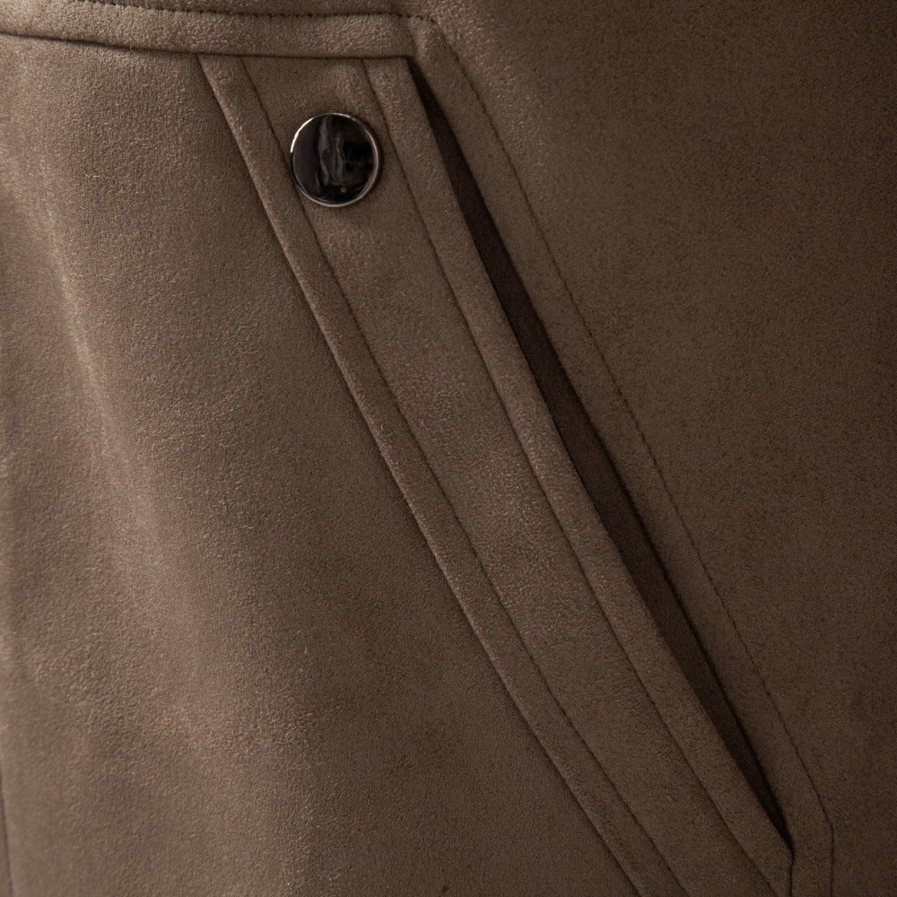 Herren Velourslederjacke im Field-Stil mit Cordkragen und aufgesetzten Taschen Drune