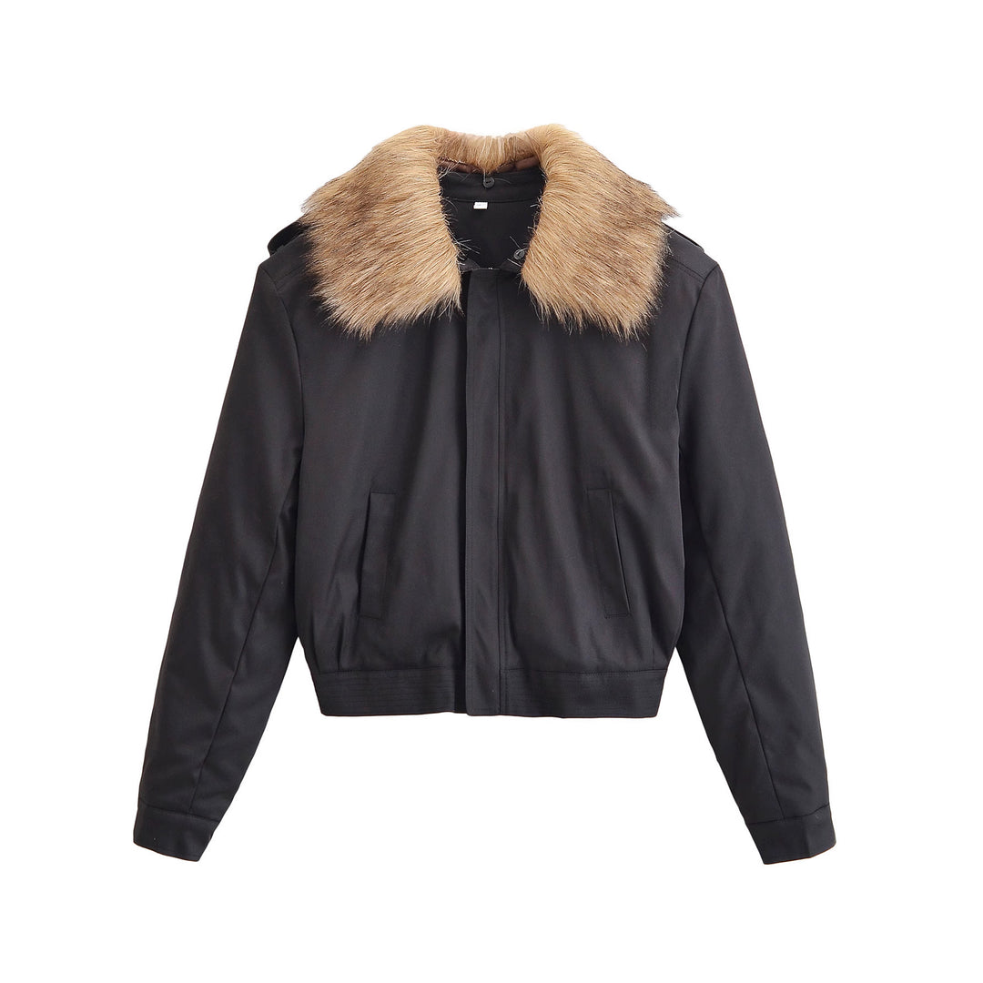 Damen Kurze Bomberjacke mit abnehmbarem Faux-Fur-Kragen Drune