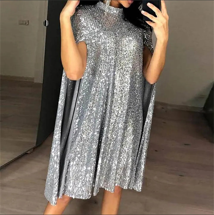 Damen Glamouröses Paillettenkleid mit Cape-Ärmeln Drune
