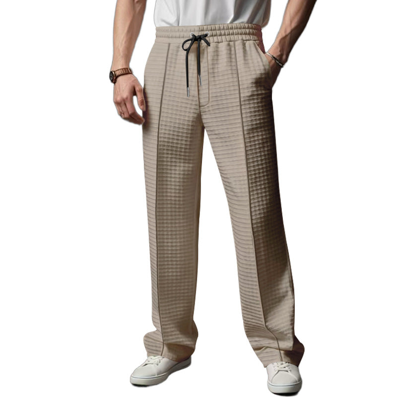 Herren Relaxed-Fit Freizeit-Hose mit strukturierter Karooptik, elastischem Bund & Kordelzug Drune