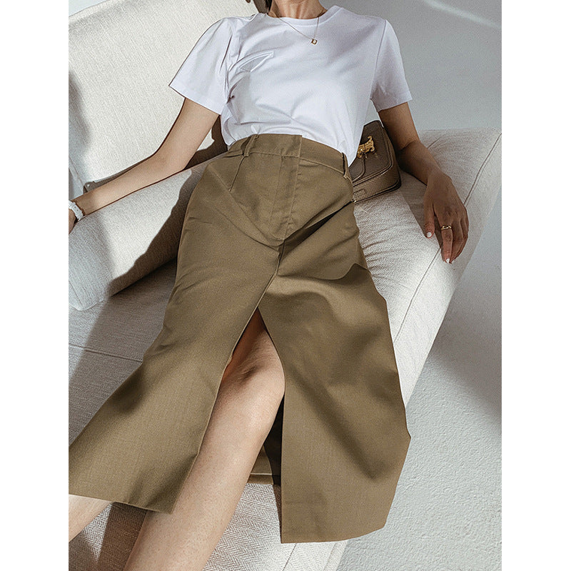 Damen Eleganter Midi-Rock mit seitlichem Schlitz Drune