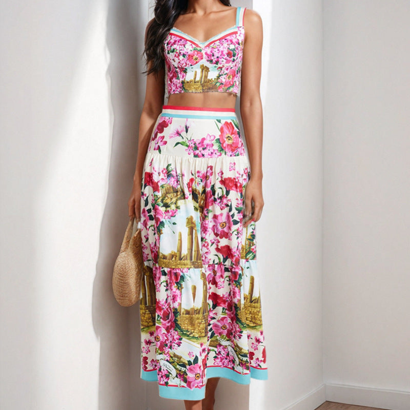 Damen Zweiteiliges Floral Set mit Spitze und Rüschendetails Drune