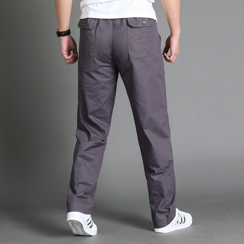 Herren Lässige Canvas-Chinohose mit elastischem Tunnelzugbund, aufgesetzten Taschen & geradem Bein Drune