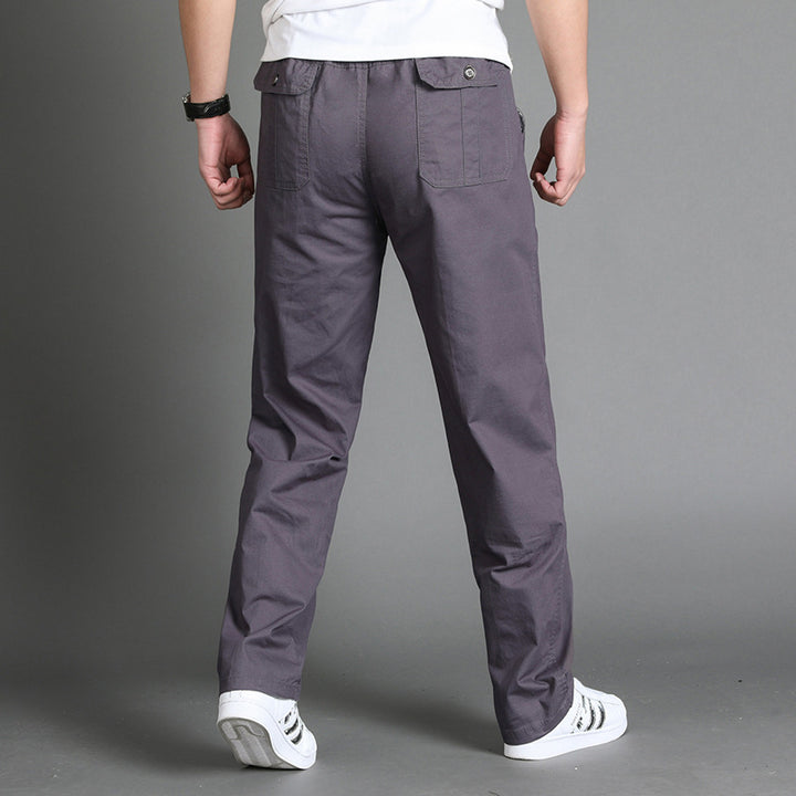 Herren Lässige Canvas-Chinohose mit elastischem Tunnelzugbund, aufgesetzten Taschen & geradem Bein Drune