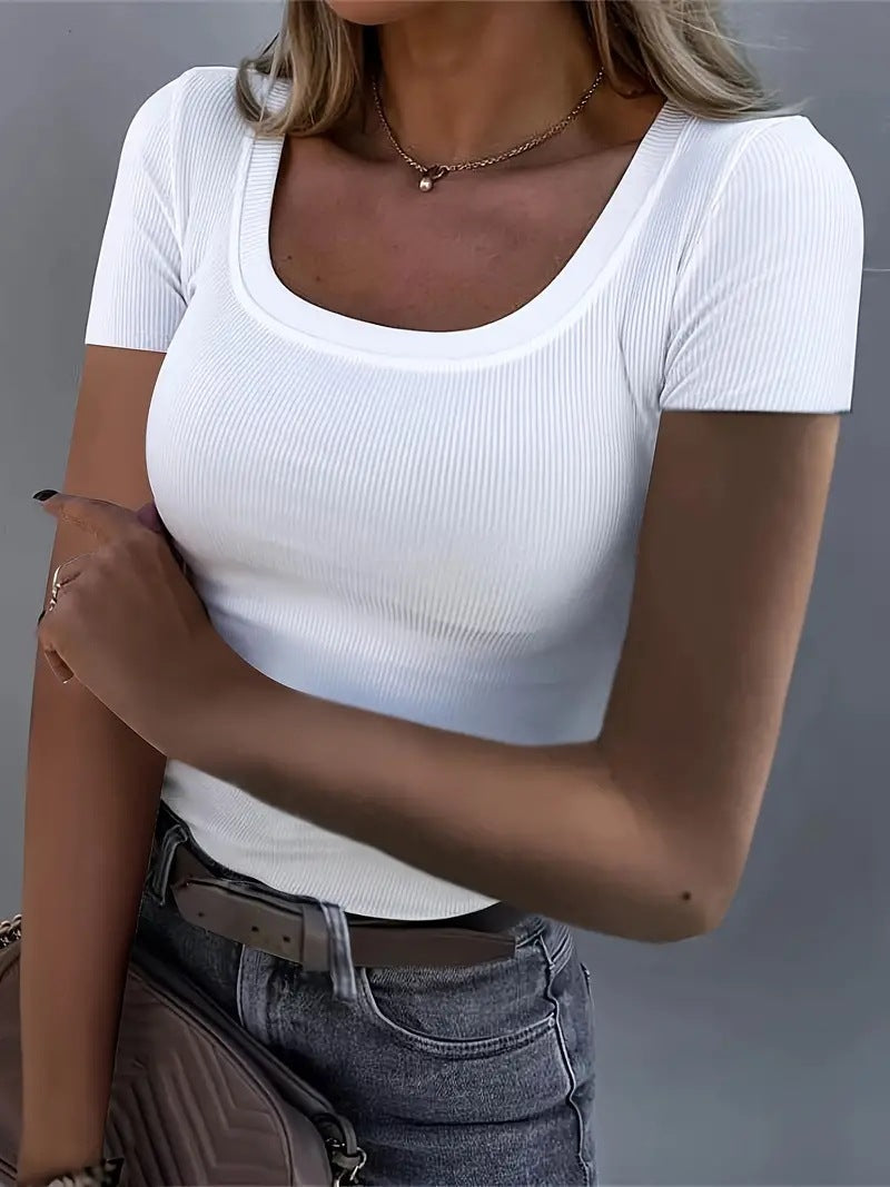 Damen figurbetontes T-Shirt mit trendigem Querripp Drune