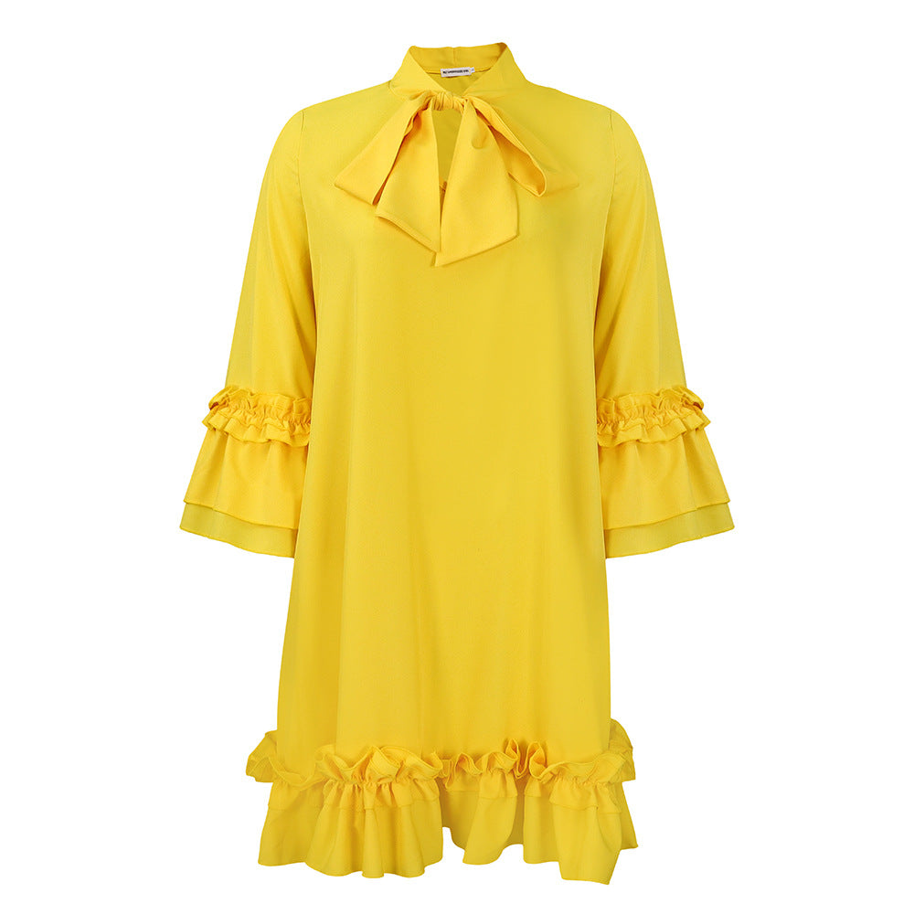 Damen Kleid mit Rüschendetails und schickem Stehkragen Drune