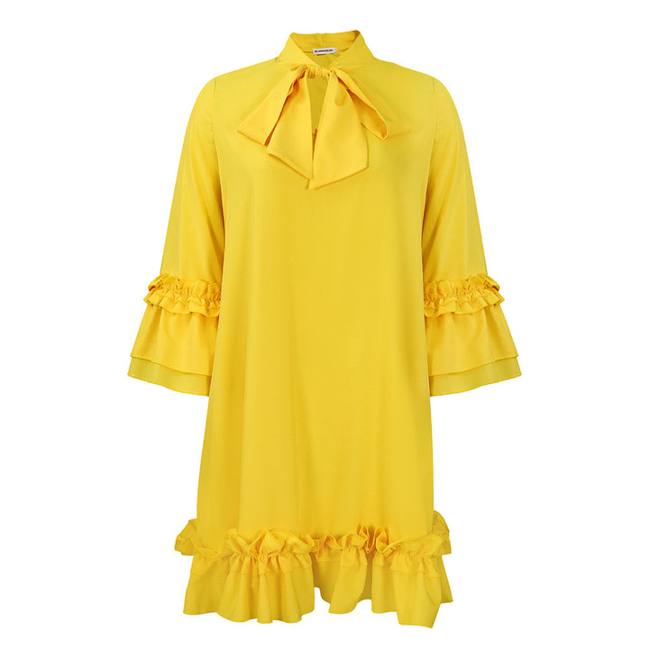 Damen Kleid mit Rüschendetails und schickem Stehkragen Drune