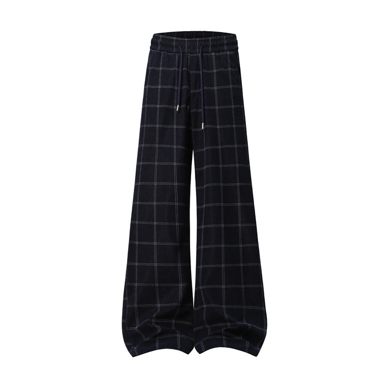 Damen Weite Palazzo-Hose im Karomuster mit elastischem Bund & Kordelzug Drune