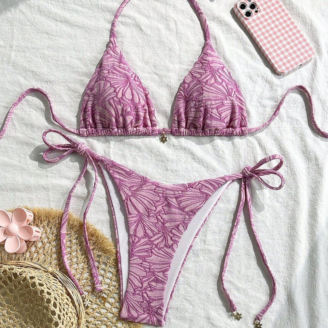 Damen Triangel-Bikini mit floralem Design und verspielten Bindebändern Drune