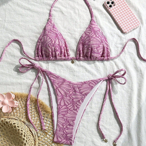 Damen Triangel-Bikini mit floralem Design und verspielten Bindebändern Drune