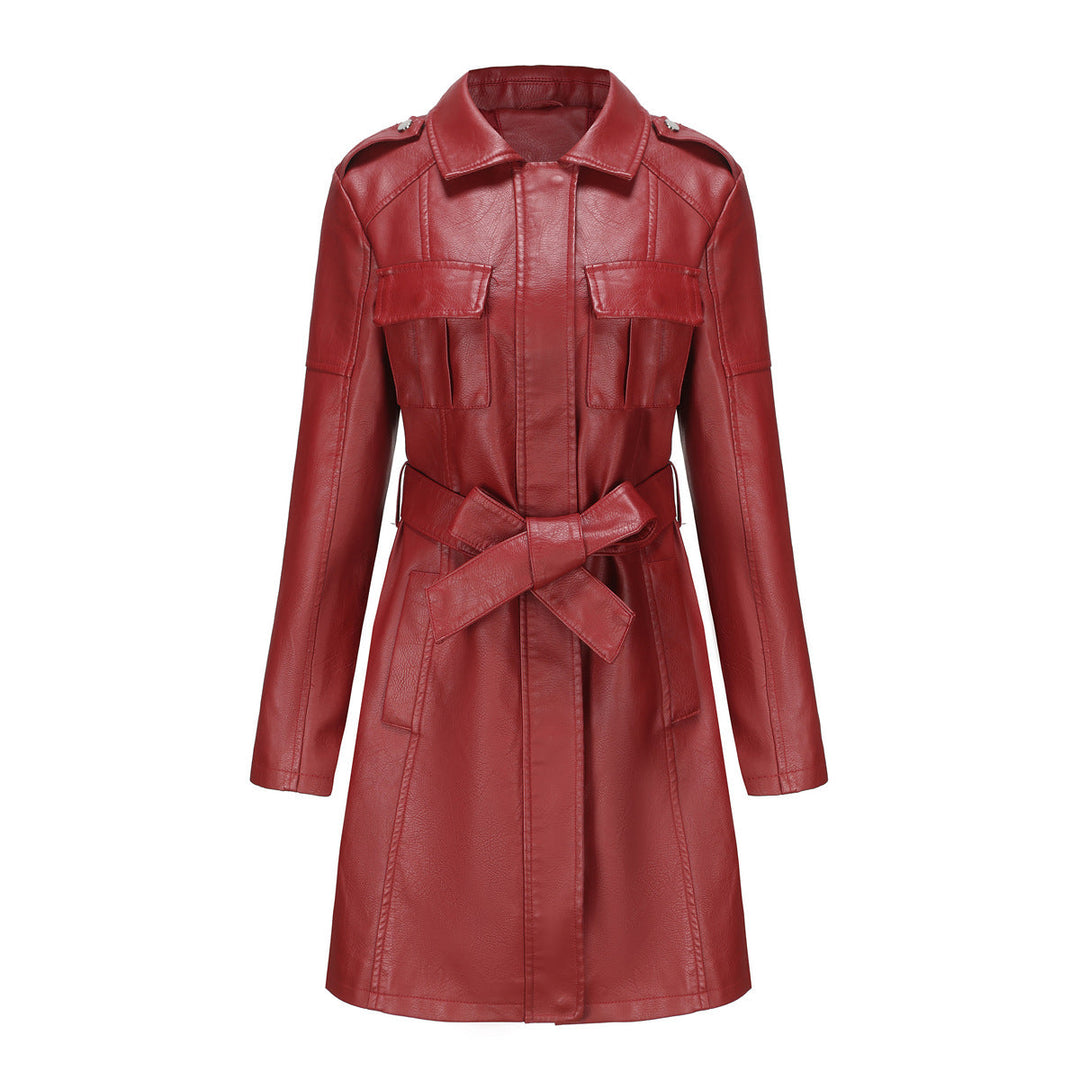 Drune Style - Luxuriöser Leder-Mantel mit Gürtel für anspruchsvolle Damen