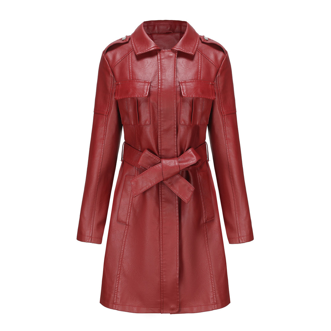 Damen modischer Trenchcoat aus hochwertigem Kunstleder Drune
