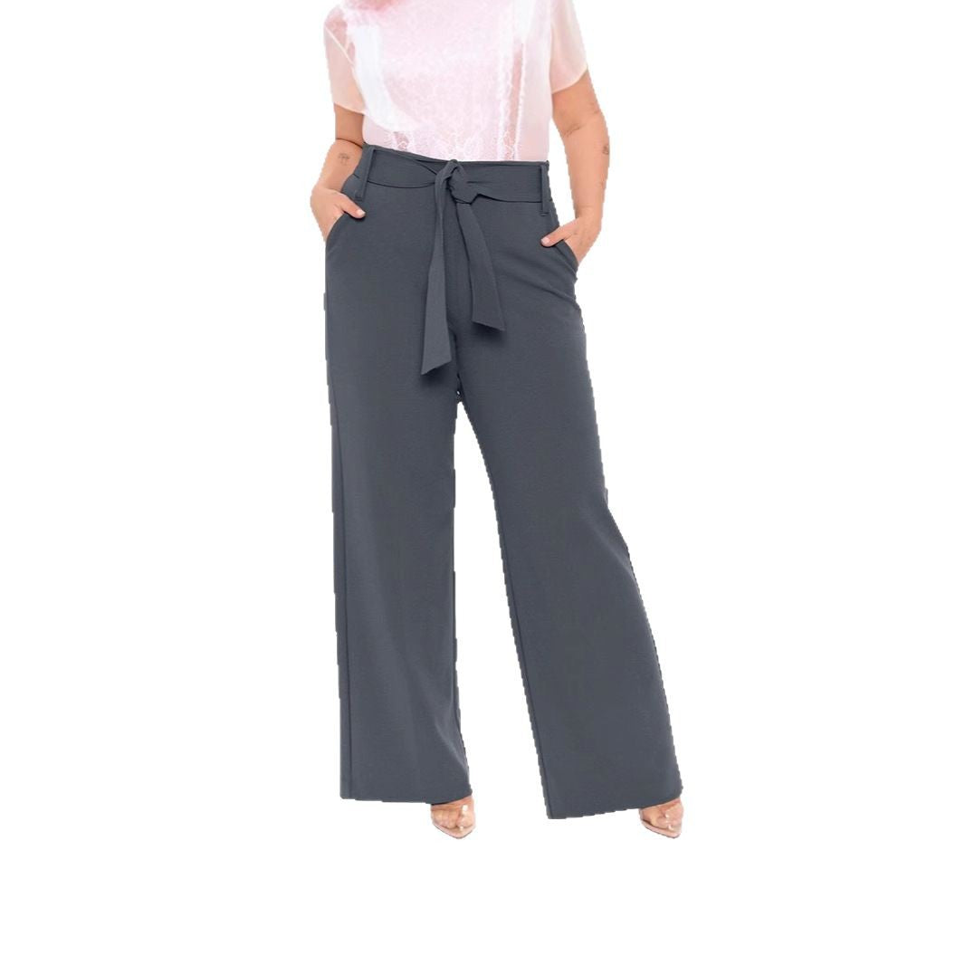 Damen elegante weit geschnittene Hose mit Bindegürtel und praktischen Taschen Drune