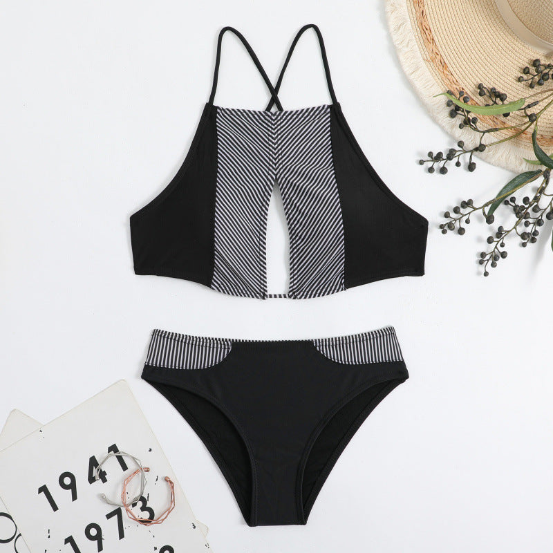 Damen Sport-Bikini mit modischem Streifen-Design und verstellbaren Trägern Drune