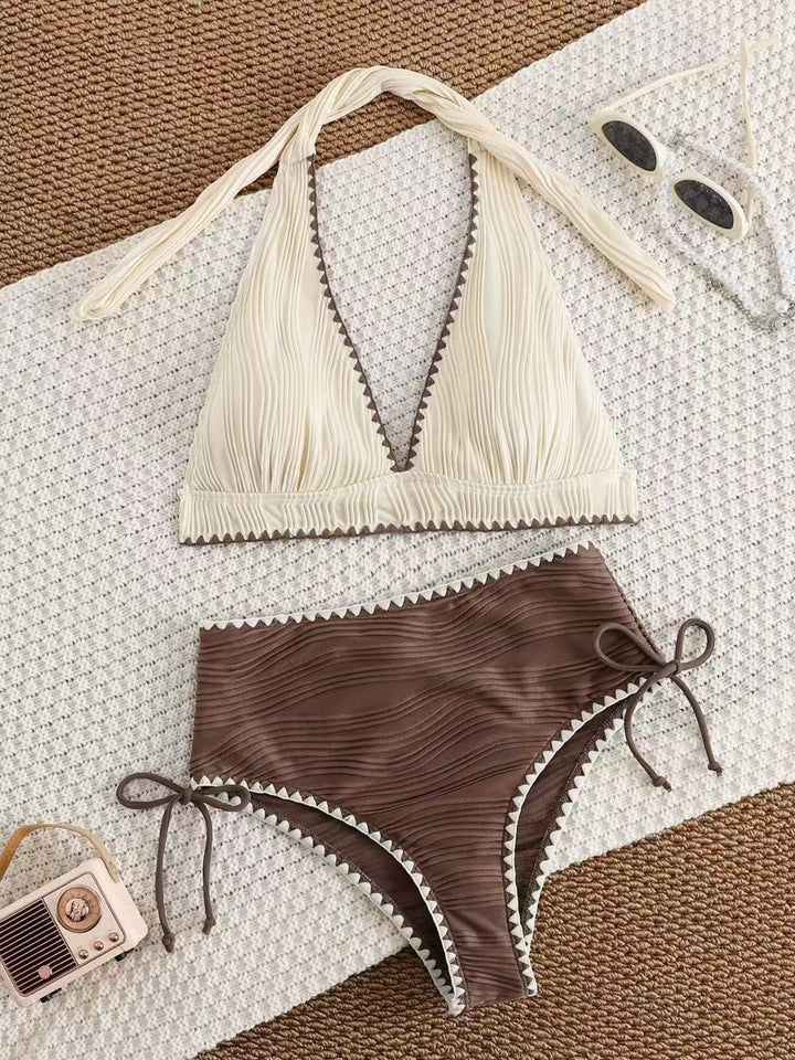 Damen Bikini-Set mit tiefem V-Ausschnitt und hoch taillierter Hose Drune