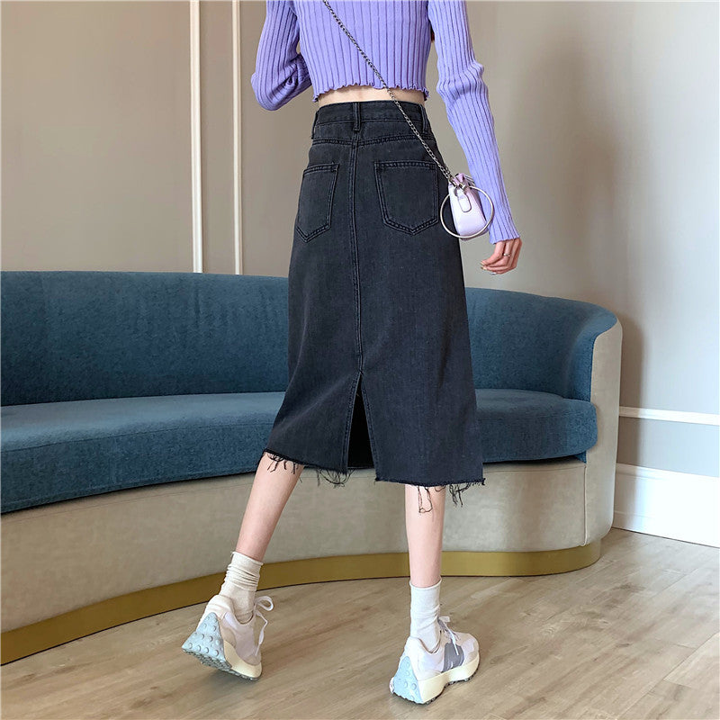 Damen Midi-Denimrock mit unregelmäßigem Saum Drune