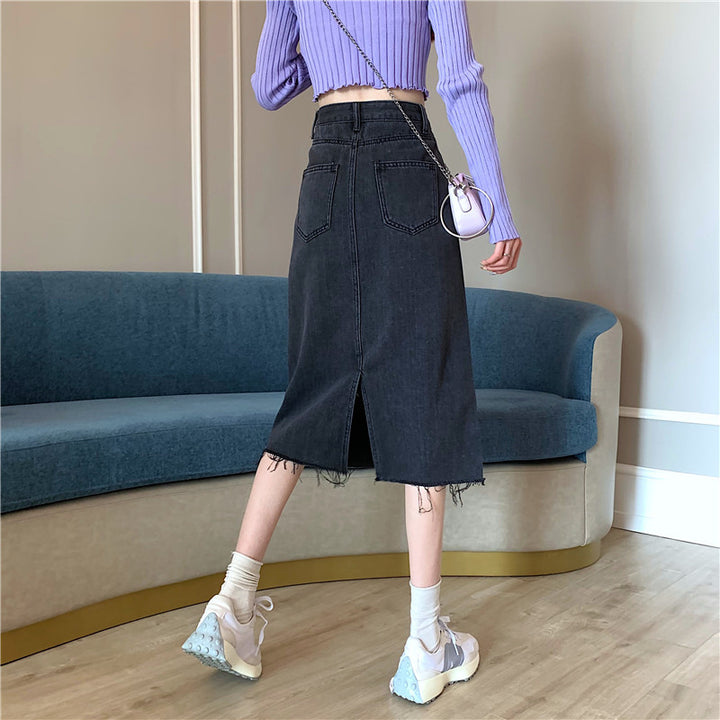 Damen Midi-Denimrock mit unregelmäßigem Saum Drune