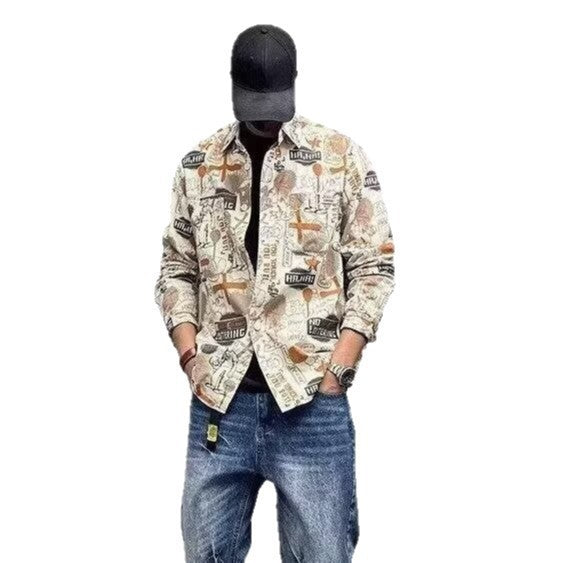 Herren Lockeres Hemdjacke mit Allover-Grafikprint und Brusttaschen Drune