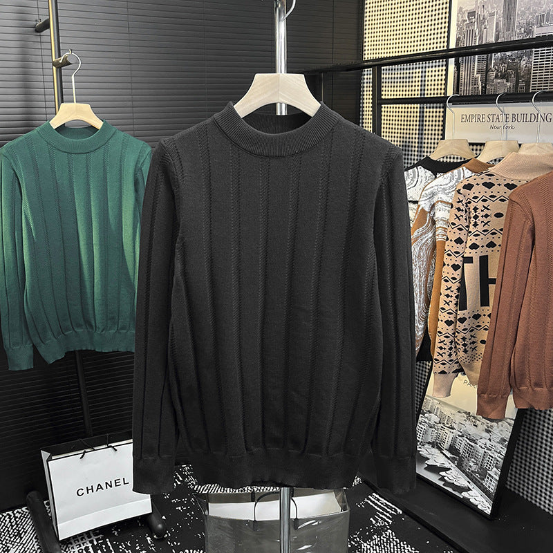 Herren Feinstrick-Pullover mit vertikaler Rippenstruktur und kurzem Stehkragen Drune