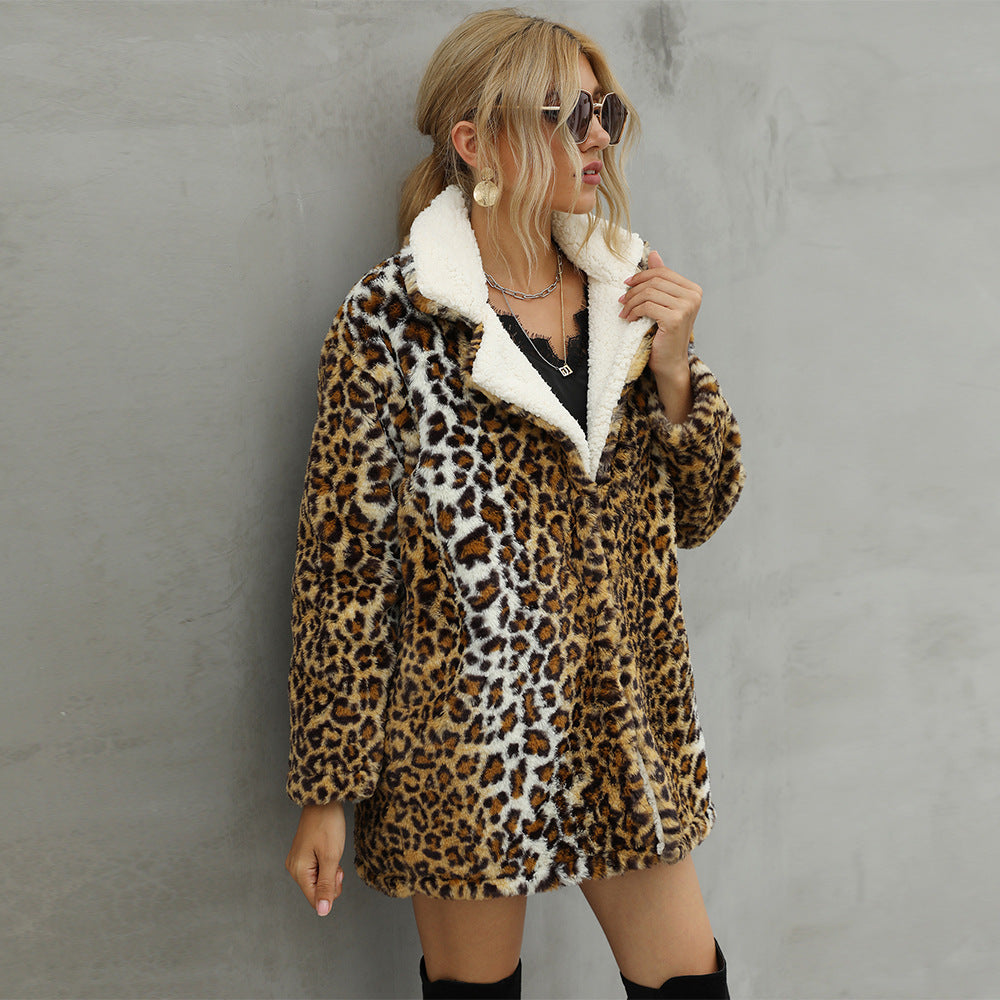 Damen Kuscheliger Leopardenfellmantel Drune