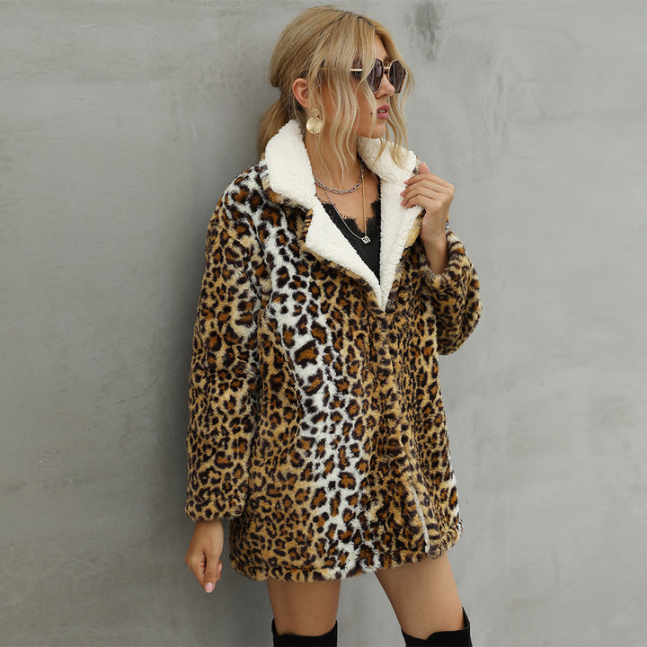 Damen Kuscheliger Leopardenfellmantel Drune